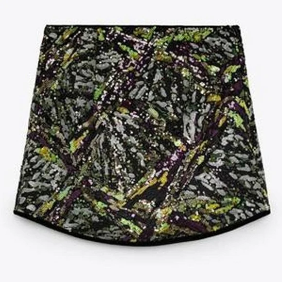 Zara Bloggers Fave Multicolor Sequin Asymmetrical Mini Skirt XS - Picture 3 of 5